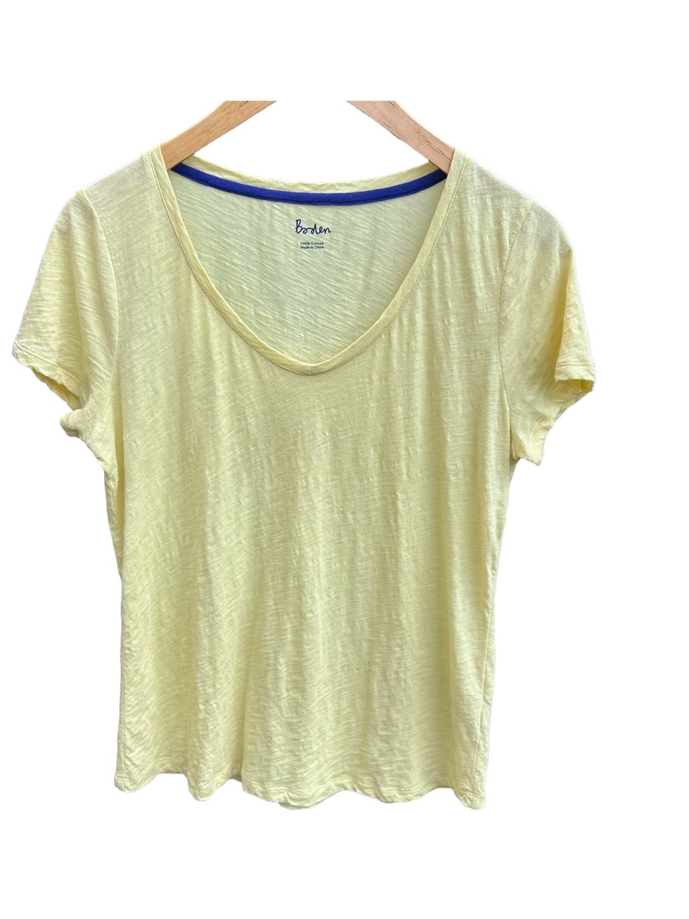 Vintage Boden Slub Cotton Scoop V Neck Tee Yellow Style WL715 10 M